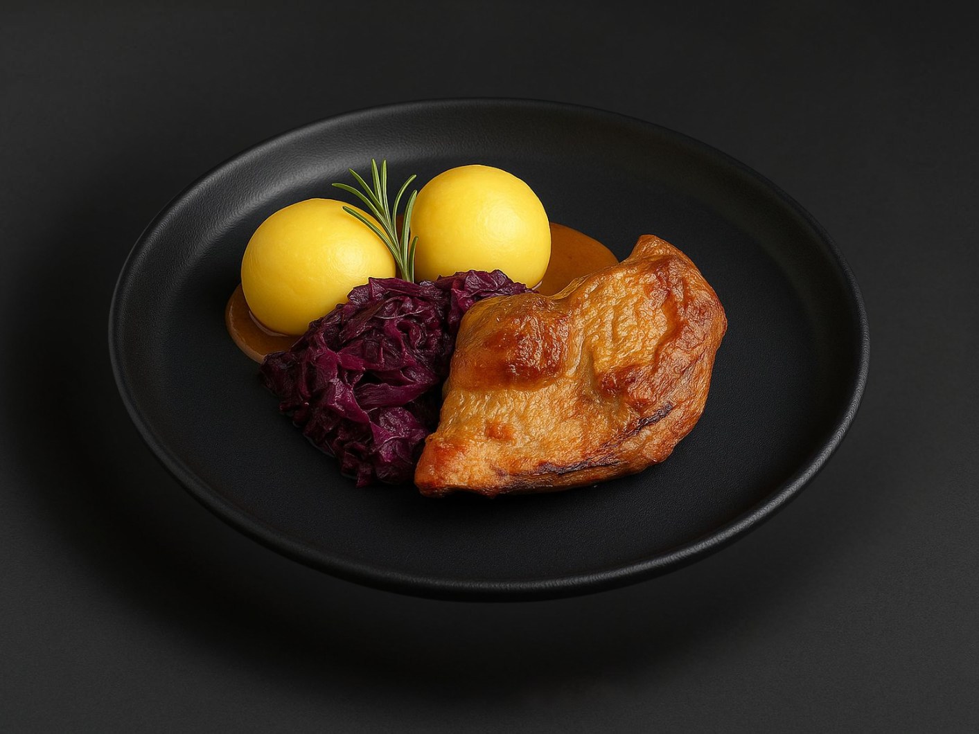 Entenbrust mit Rotkohl und Bio Knödel