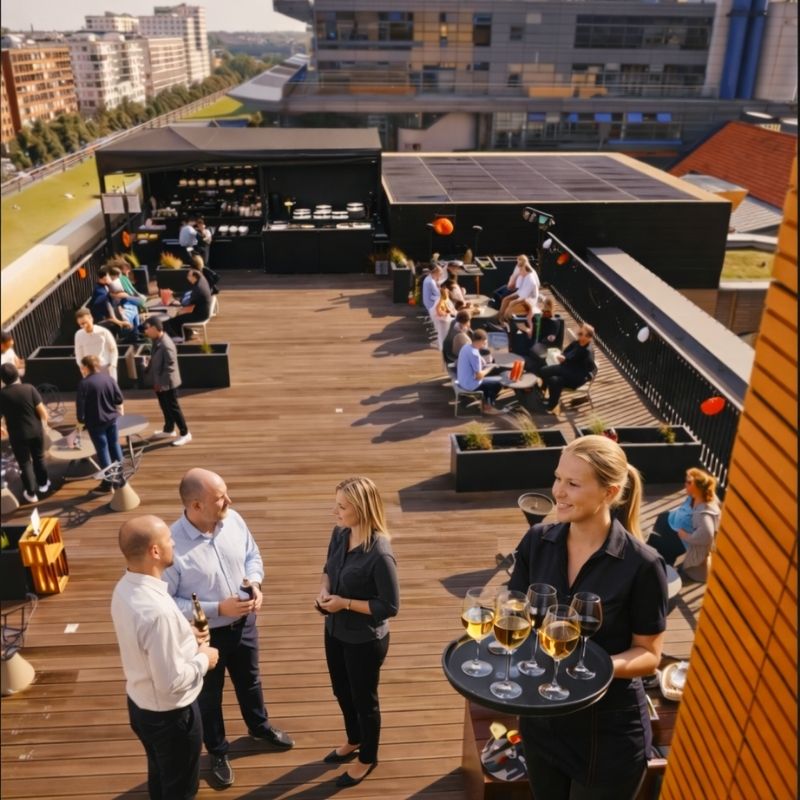 Firmen Grillcatering Berlin Rooftop Sommerfest mit Grillcatering Berlin und Getränkeservice auf Firmenveranstaltung