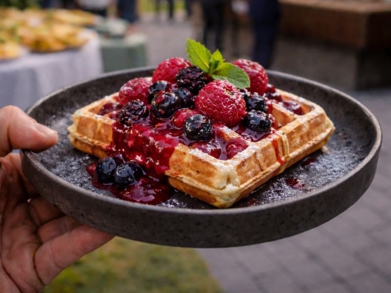 Dessert Catering Berlin Waffel mit Beeren Dessert Catering Berlin auf Firmenveranstaltung